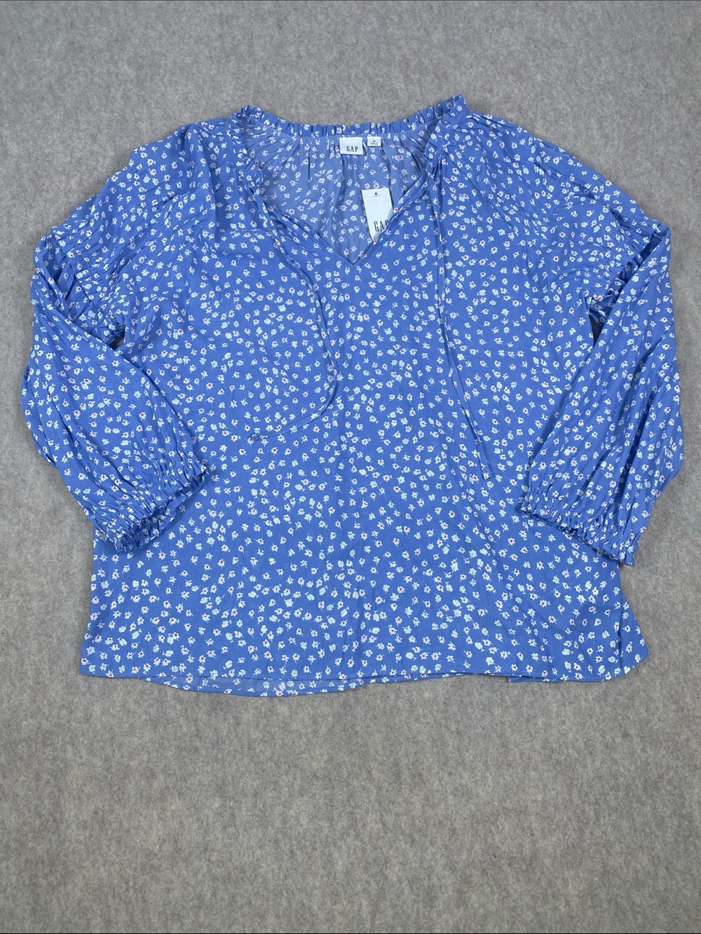 GAP NWT Blue Ditsy Floral Tie Neck Peasant Blouse Medium Cottagecore